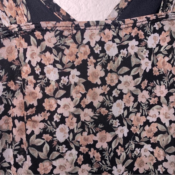 NWT Mesh Floral Mini dress black pink lace slip dress babydoll coquette short - Picture 14 of 16